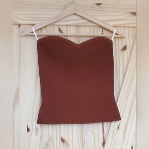 Aritzia Babaton Size M Burnt Orange Sculpt Knit Sweetheart Tube Top